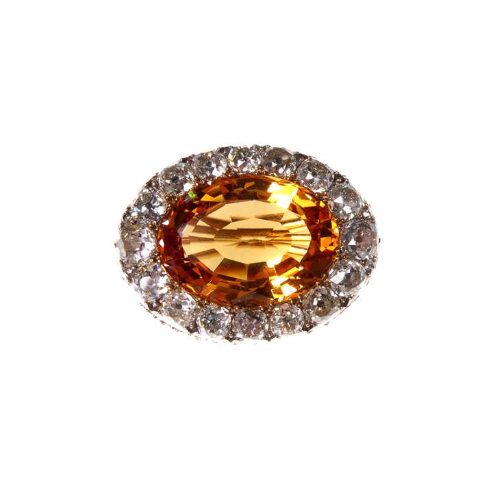 Antique golden orange topaz and diamond cluster brooch